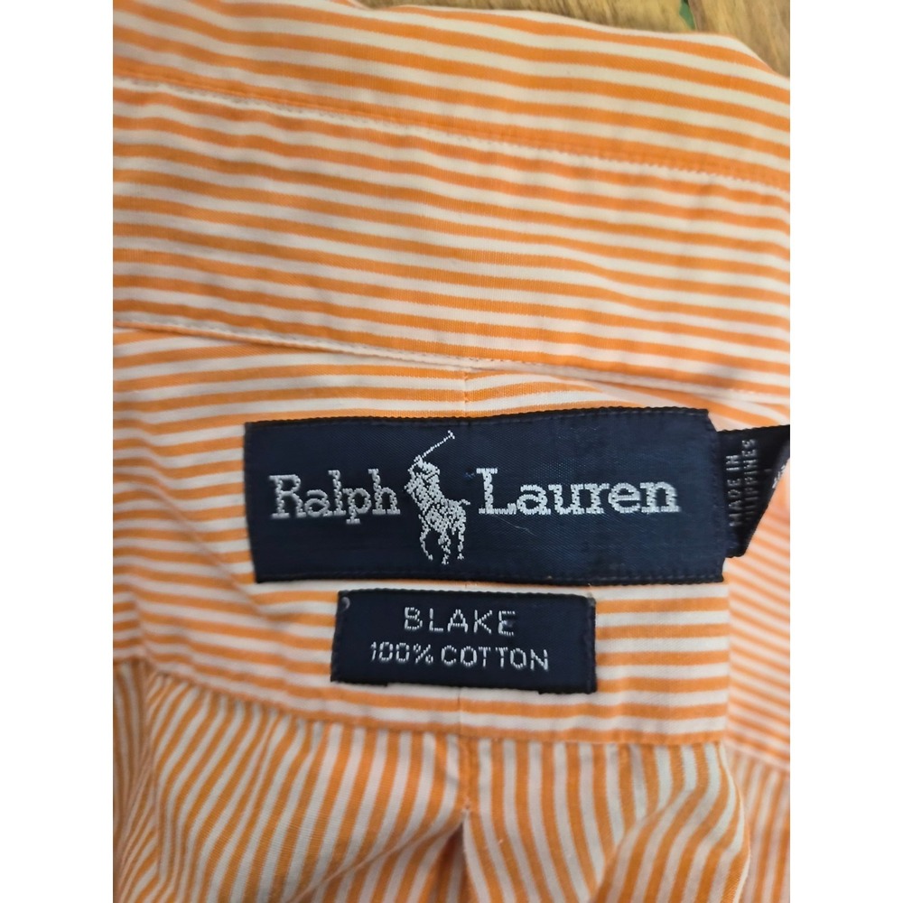 Ralph Lauren Shirt Men Large Orange Striped Long Sleeve Office Blake Cotton - Picture 4 of 7